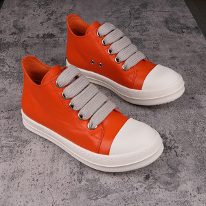 Men's Genuine <b>Leather</b> Jumbo <b>Sneakers</b> Fashion Orange Solid Lace-up Casual Shoes Couple Highstreet Board Shoes - Product Image 1