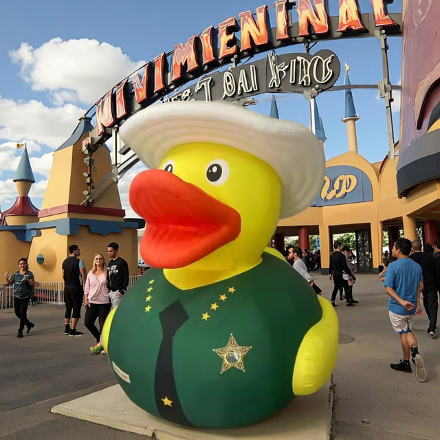 Promotional Giant Advertising Inflatable Duck Balloon 5m Yellow Swimming Pool Custom Logo Waterproof Built-In Fan Weather