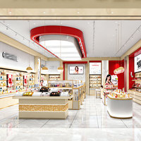 Mobilier de vente de cosmétiques, aménagement ouvert élégant, comptoirs incurvés, étagères intégrées avec éclairage LED pour l'intérieur d'un magasin de cosmétiques coréens haut de gamme