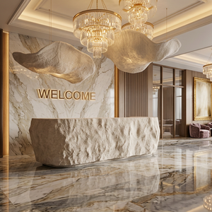 Mostrador de Recepción de Piedra Estilo Wabi Sabi Moderno, Textura de Roca Natural, para Salón de Belleza, Spa, Clínica, Hotel - Product Image 1