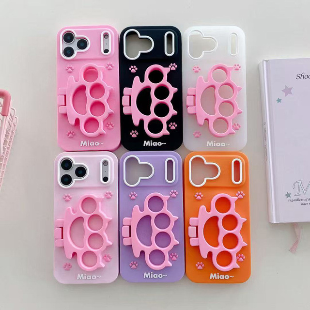 Cute Adorable Silicone cat Paw Stand Cartoon Phone case for iPhone 16 Pro Max 17Air 15 Plus 14 13 12 11