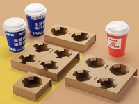 Plateau à gobelets en papier kraft recyclable pour porte-sac à emporter pour thé au lait et café