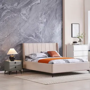 Set furnitur kamar tidur pelapis tempat tidur, Set furnitur tempat tidur kayu ukuran Queen King mewah gaya Nordic Modern kustom