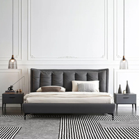 Lit avec matelas super épais et confortable, grand format King Size, en cuir noir, minimaliste, avec rangement, cadre en bois de pin