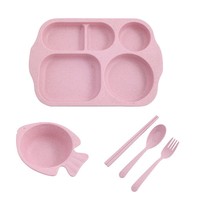 Ensemble de vaisselle pour bébé, bol en Fiber de blé naturelle, avec tasse, cuillère, assiette, fourchette, plats d'alimentation pour enfants, ustensiles, 5 pièces