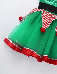 Kids Girls Christmas Elf Dress Fairy Spirit Costume <strong>Outfit</strong> Short Puff Sleeves Sequined Mesh Tutu Leotard Dress With Hat - Product Image 5