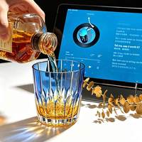 Verre à whisky double couleur en cristal bleu ambre Edo Kiriko taillé à la main, gravé, 24 pièces, cadeau pour bar, souvenir de mariage