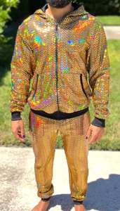 Survêtements holographiques réfléchissants en polyester pour hommes – Tenue de festival, vêtements de fête scintillants, costume de Mardi Gras, soirée <span class=keywords><strong>disco</strong></span> TV - Product Image 4