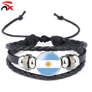 Pulsera de Cuero con Diseño de Banderas Nacionales y Logotipo Personalizado, Longitud Ajustable, Pulsera con Bandera de Argentina para Fanáticos del Fútbol - Product Image 1