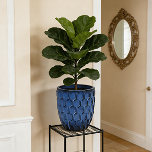 Pot de fleurs en céramique bleu royal de style américain à motif nid d'abeille - Écologique, durable, décoratif, avec trou de drainage pour - Product Image 3