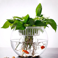 Vente en gros de haute qualité petit/mini aquarium circulaire portable en verre rond avec accessoires