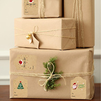 Étiquette adhésive en papier kraft pour décoration de cadeaux de Noël, étiquette d'emballage pour sacs cadeaux, étiquette d'emballage pour enfants