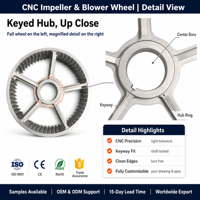 Roue d'impulsion usinée CNC sur mesure avec moyeu à gorge, rotor de turbine à cinq branches pour soufflerie, pompe, OEM, en acier inoxydable et aluminium