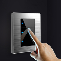 Interrupteur Mural Universel avec Panneau en Acier Inoxydable Brossé, Prise de Charge Rapide UK Type-C 18W, Double Port USB 220V