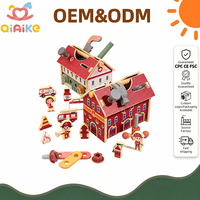 Kit d'outils en bois Montessori personnalisé pour enfants, planche d'activités, caserne de pompiers, hôpital, maison, blocs de construction, jouets d'imitation, cadeaux