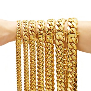 Collar de eslabones cubanos para hombre, joyería hip hop de acero inoxidable chapado <span class=keywords><strong>en</strong></span> <span class=keywords><strong>oro</strong></span> de 18 quilates con diseño encriptado - Product Image 1