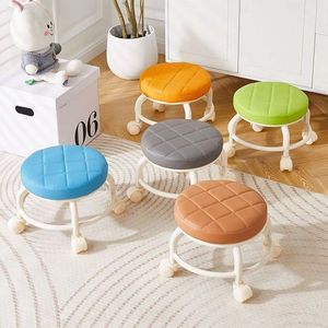 Tabouret à roulettes avec siège rond pour salon, chambre et bureau - Product Image 4