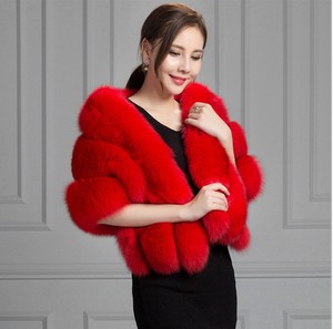 Capa de Piel de Zorro Plateado de Lujo para Mujer, Chal de Piel de Zorro Auténtica, Abrigo Grueso y Cálido de Invierno, Bolero Esponjoso de Piel de Zorro Genuina para Dama - Product Image 2