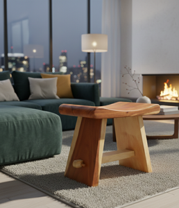 Taburete curvo de madera de suar esculpida que combina comodidad ergonómica, belleza de vetas tropicales y artesanía experta para interiores de lujo. - Product Image 3