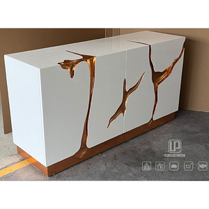 Meuble TV rectangulaire en bois, design tendance, blanc mat avec motif marron, pour salon - Product Image 5