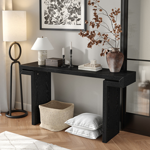 Rustic Farmhouse <b>Console</b> Table 60 Inches Distressed Wood Finish Entryway Sofa Side Table For Living Room Hallway <b>Black</b> - Product Image 3