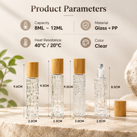 Flacon roll-on en verre gaufré avec bouchon en bambou naturel, rechargeable, vide, portable, pour parfum et huiles essentielles, vente en gros