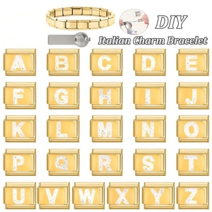 Módulo de Dijes Hechos a Mano en Acero Inoxidable Galvanizado con Letras Doradas en Inglés, Accesorio Creativo para Pulseras Personalizadas DIY - Product Image 1