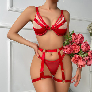 ZZYUP 6281 Ensemble de lingerie sexy ouverte, string en dentelle, sous-vêtements provocants, ensemble soutien-gorge et culotte <span class=keywords><strong>transparent</strong></span>, bandage, jarretière 4 pièces, intime - Product Image 1