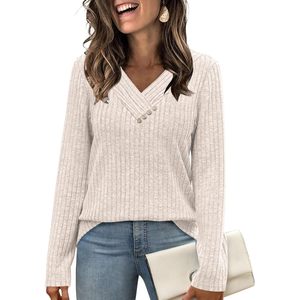 Sweaters For Women Long Sleeve V Neck With Buttons Casual Autumn Winter Clothing Anti Pilling Knit <b>Top</b> - Product Image 2