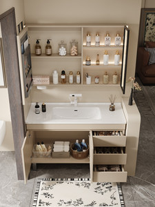 New hanging bathroom cabinet combination modern simple ceramic integrated basin washstand washbasin cabinet - Product Image 5