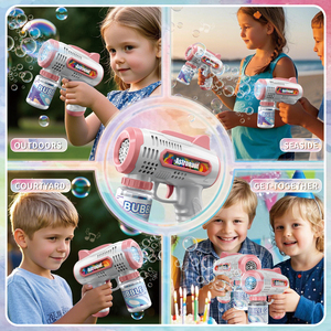 Juguetes de Exterior con Estilo Adorable, Máquina de Burbujas Recargable Portátil de 8 Orificios, Pistola de Burbujas Eléctrica Automática con Luz para Niños - Product Image 3