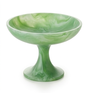 Tazón para Servir Frutas de Resina Ecológica Hecho a Mano, Pedestal Verde Marmoleado, Decoración de Alta Calidad para el Hogar - Product Image 1