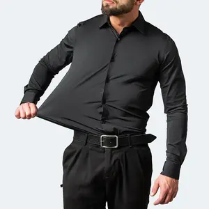 네 측면 탄성 남자의 셔츠 비 철 안티 주름 간단한 비즈니스 얇은 블라우스 남자 94% 폴리에스터 모두 긴 및 짧은 소매
