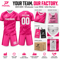Maillot et short de football personnalisés rose col en V, sublimation intégrale, séchage rapide, légers, OEM ODM, vente en gros, faible MOQ, usine USA