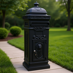 ตู้ไปรษณีย์กลางแจ้งสีดำสำหรับที่อยู่อาศัย แบบติดตั้งบนพื้น กันฝน ทำจากพลาสติก พร้อมกุญแจล็อค ด้านหน้าแบบมีรูเข้า รุ่น D0100HR2BT8 รูปทรงรูปปั้น - Product Image 2