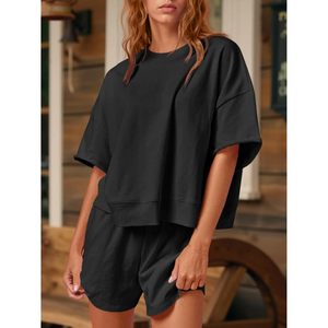 Fisoew Womens 2 Piece <b>Tracksuit</b> Oversized Sweatshirt High Waist Shorts Casual Summer Outfit Medium Breathable - Product Image 2