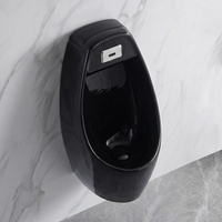 Urinoir mural en céramique noire à détection automatique pour hommes, idéal pour les hôtels commerciaux et les toilettes publiques