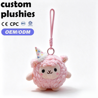 Porte-clés en peluche mouton bleu mignon personnalisé OEM avec chapeau de fête, animal en peluche doux pour enfants et cadeaux de fête