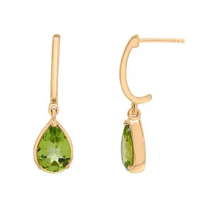 Simple crystal dangle earrings sterling silver drop pear cut natural peridot crystal earrings