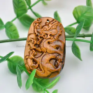 Colgante de piedra de dragón chino tallado de ojo de tigre Natural, joyería para hombre de moda