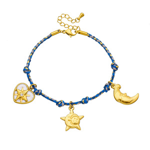 European American Style Braided Cotton Rope <b>Bracelet</b> With Star Heart <b>Moon</b> Pendant For Women Zinc Alloy Jewelry Gift - Product Image 5