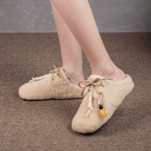 Özel moda yüksek kalite gerçek kuzular yün sıcak kış kadınlar için katırlar kış terlik açık takunya - Product Image 4