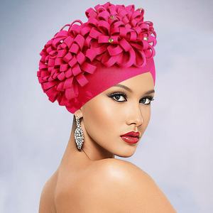 Nouvelle mode femmes Turban chapeau avec fleur strass décoration extensible confortable coton <span class=keywords><strong>bonnet</strong></span> en gros - Product Image 6