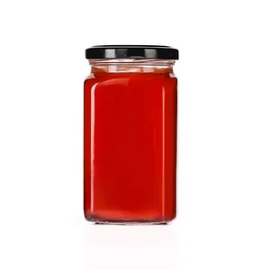 Groothandel aangepaste hoge kwaliteit 200 ml klassieke vierkante glazen jampot met schroefdop voor snoep honing groente salade jam