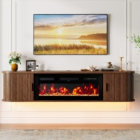 Meuble TV mural flottant de luxe en noyer style ferme avec porte cannelée pour salon, fabriqué en usine