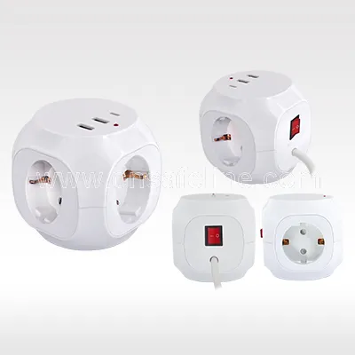 Toma de corriente tipo cubo alemán de 3 vías, 16A, 230V ~,3 USB, con interruptor luminoso de protección para niños y enchufe de cubo de USB-C