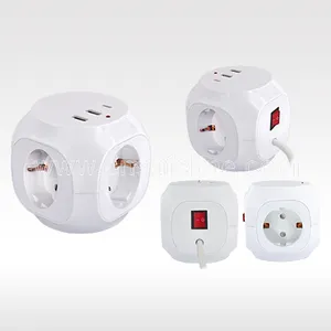 German Type Power Cube Socket 3 Ways 16A 230V~ 3 USB With Children Protection And Luminous Switch And USB-C Cube Socket