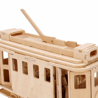 Kit de Modélisme 3D en Bois : Tramway Découpé au Laser avec Rails, Décoration de Bureau DIY pour Adultes et Adolescents