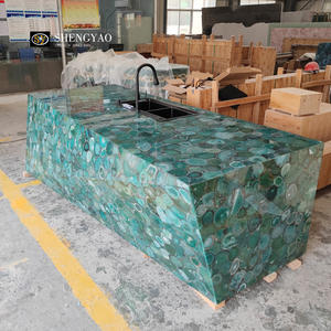 طاولة بالمطبخ مستوحاة من المطبخ ذات الخلفية المضيئة الشفافة وطاولة من حجر العقيق الأخضر - Product Image 5