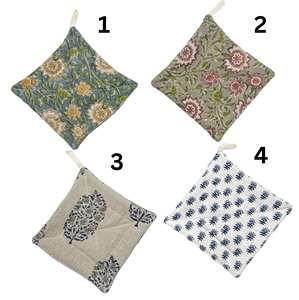 Bloc à main à fleurs de créateur Porte-pot bleu Impression sur polyester/coton Botanique Ferme Rusty Manique Cuisine Cadeau - Product Image 2